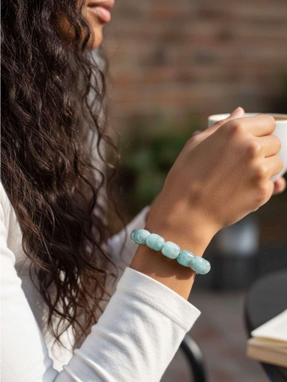 Handmade Blue Amazonite Beaded Stretch Bracelet - Women Jewelry